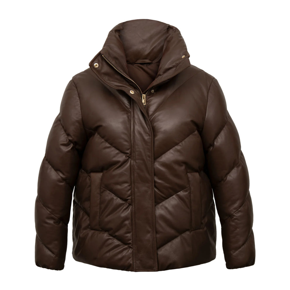 Brown Padded Style Leather Coat