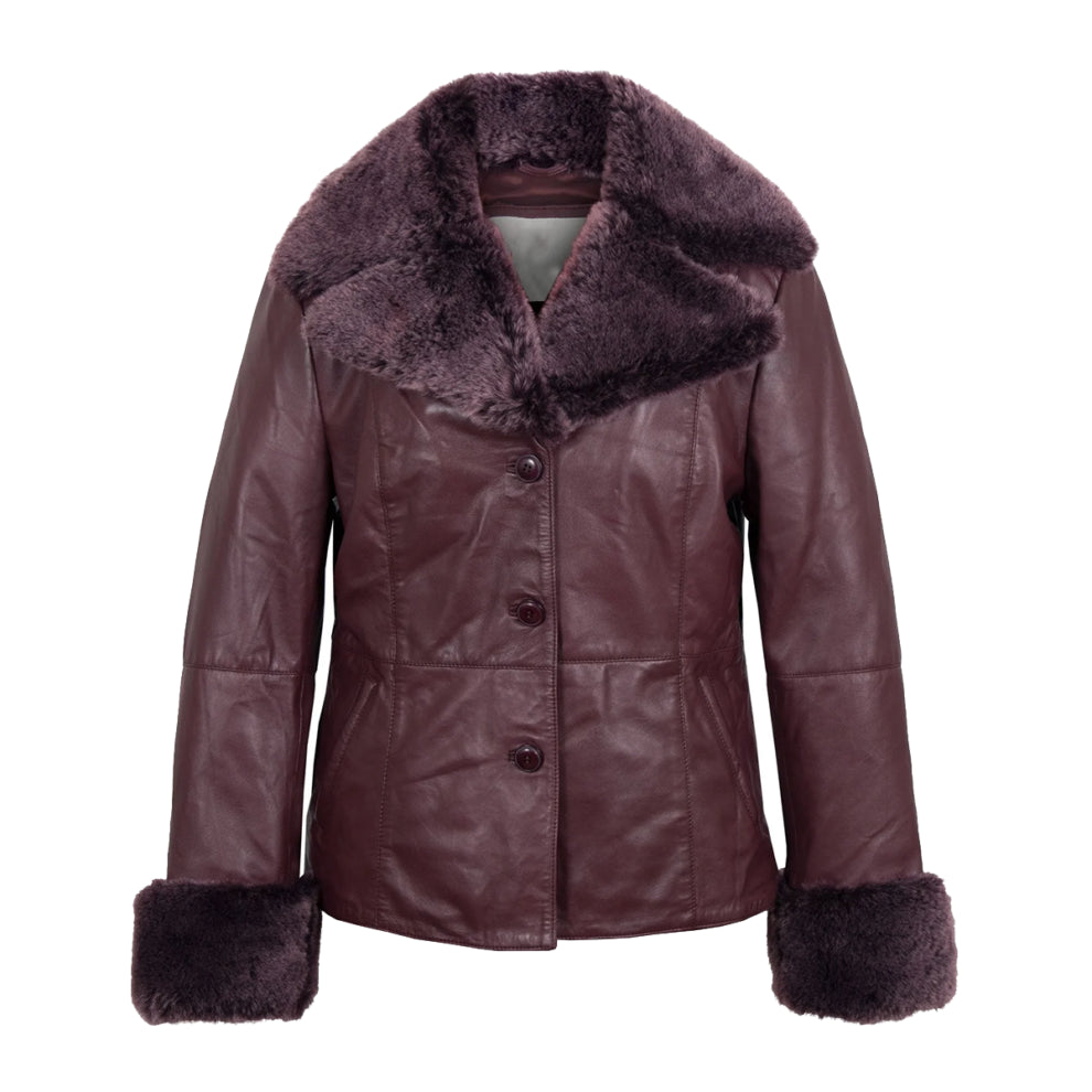 Burgundy Shearling Leather Jacket