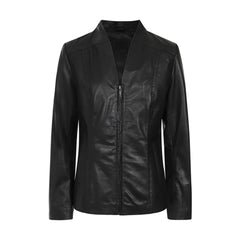 Short Round Collar Style Leather Jacket