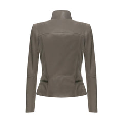 Grey Lapel Biker Leather Jacket