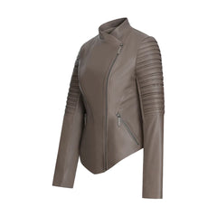 Grey Round Shape Genuine Leather Jacket