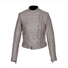 Biker Style Grey Leather Jacket