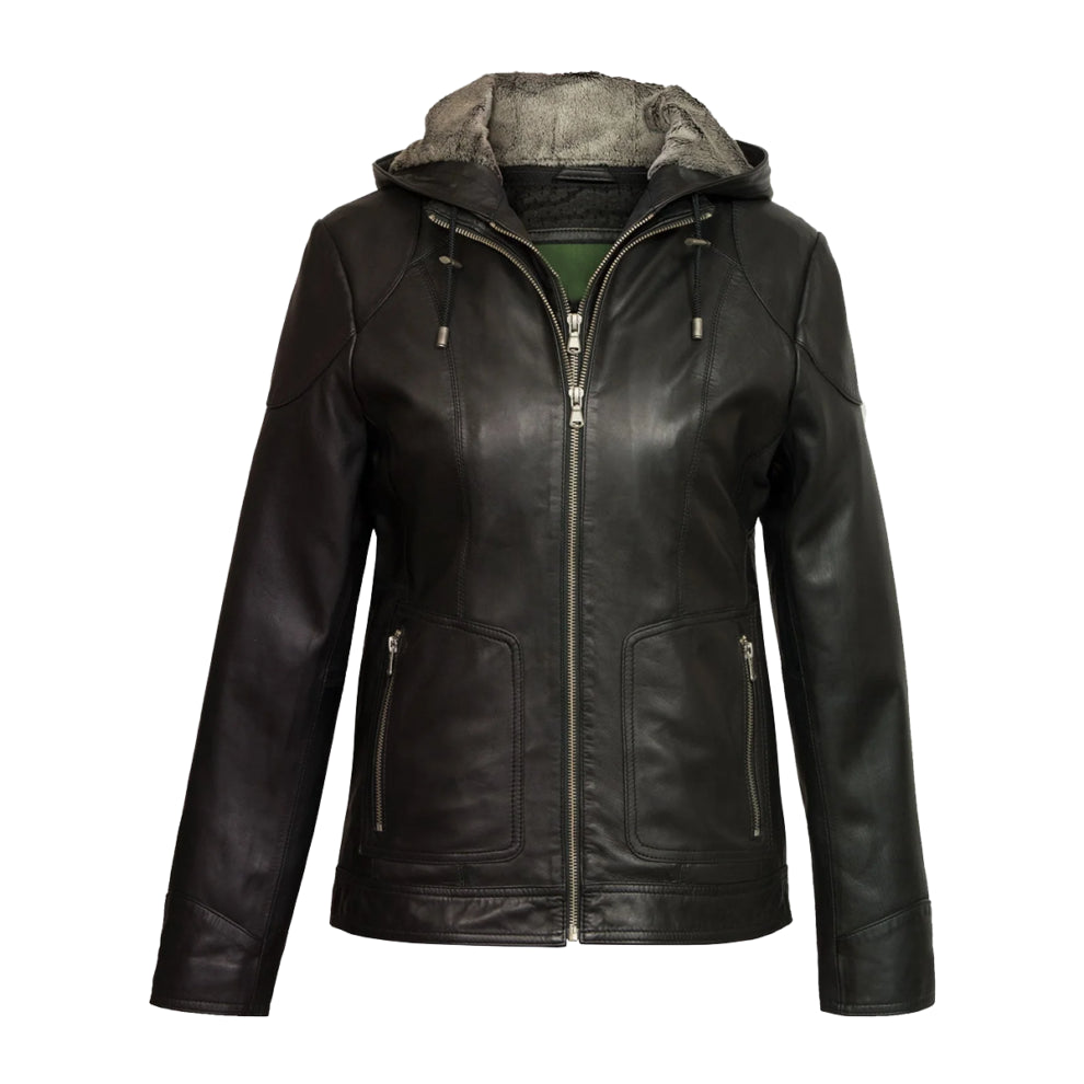 Black Hooded Genuine Leather Jacket