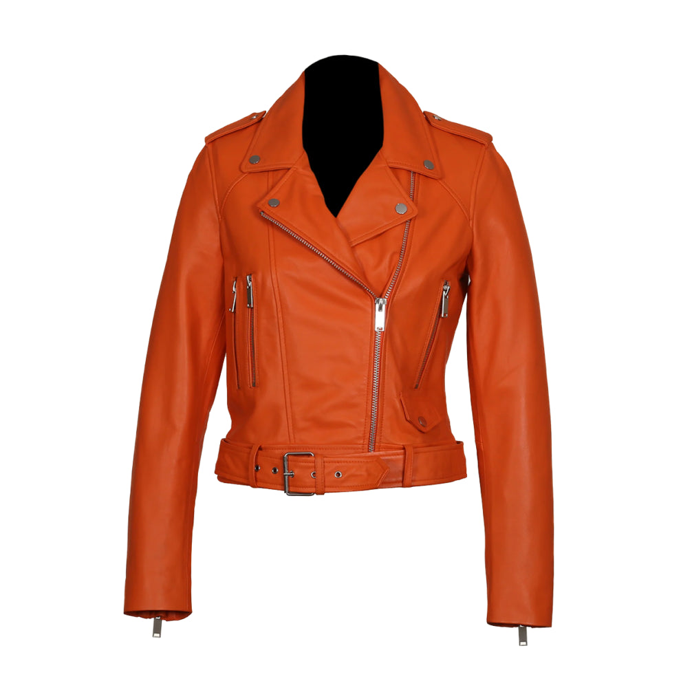 Orange Biker Genuine Leather Jacket