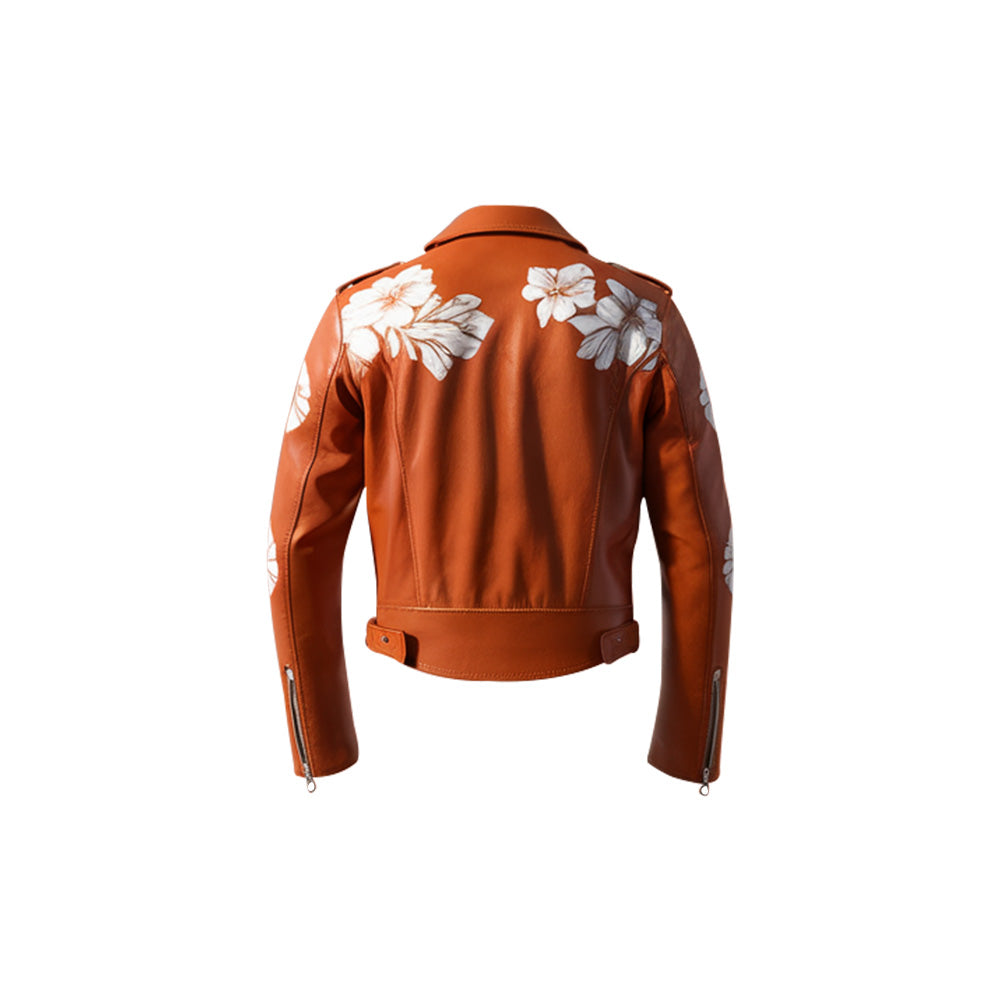 Women's Orange Luxuria Biker Leather Jacket