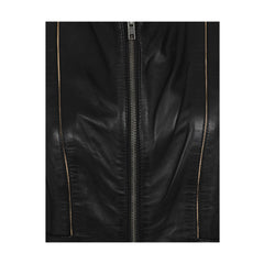 Black Biker Stand Collar Genuine Leather Jacket