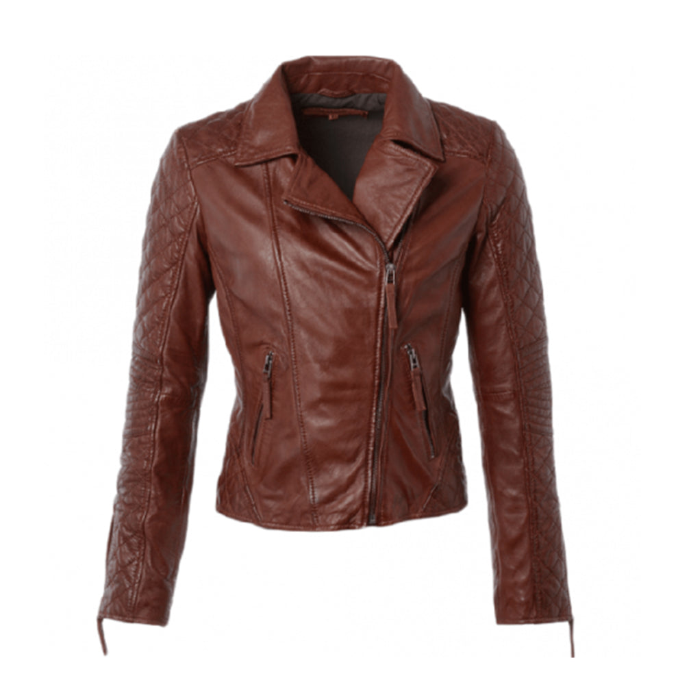 Dark Brown Quilted Biker Real Leather Jacket