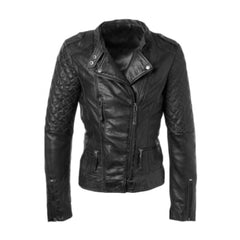 Black Biker Quilted Genuine Leather Jacket