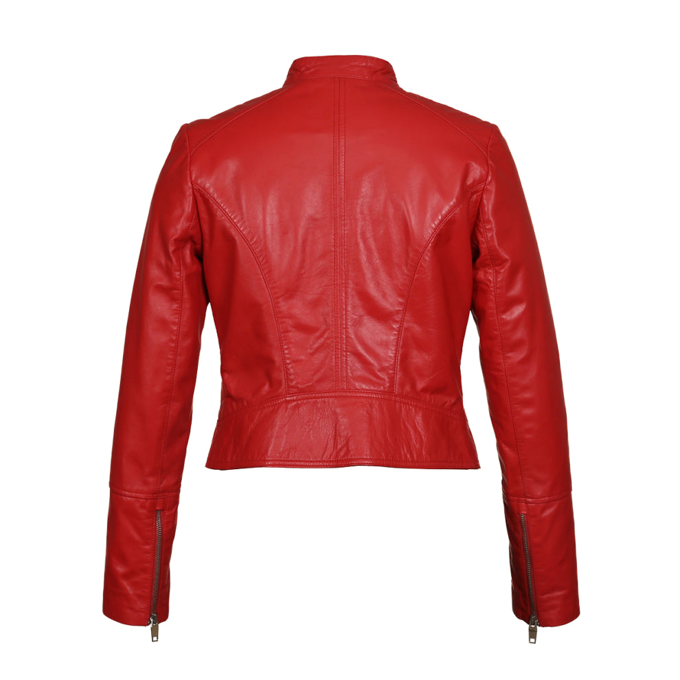 Lapel Style Red Biker Genuine Leather Jacket