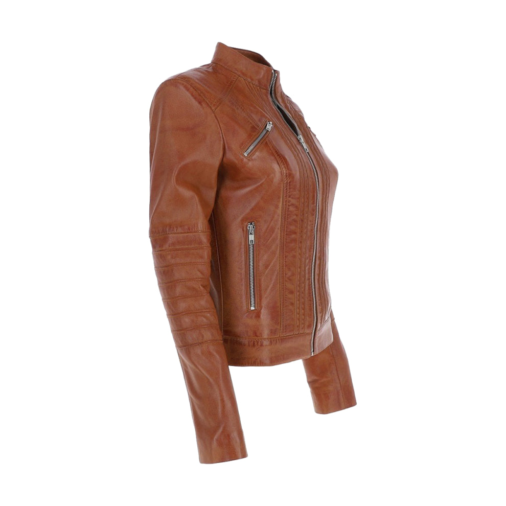 Stand Collar Genuine Leather Jacket