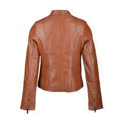 Brown Quilted Cafe Racer Biker Leather Jacket