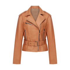 Tan Brown Biker Leather Jacket