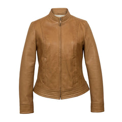 Tan Brown Sheepskin Biker Leather Jacket