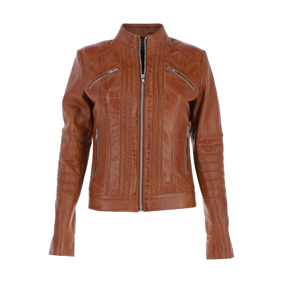 Stand Collar Genuine Leather Jacket