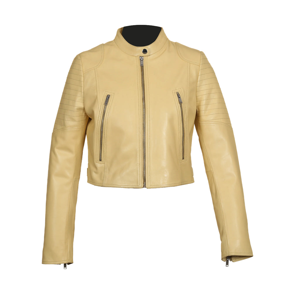 Yellow Biker Short Leather Jacket