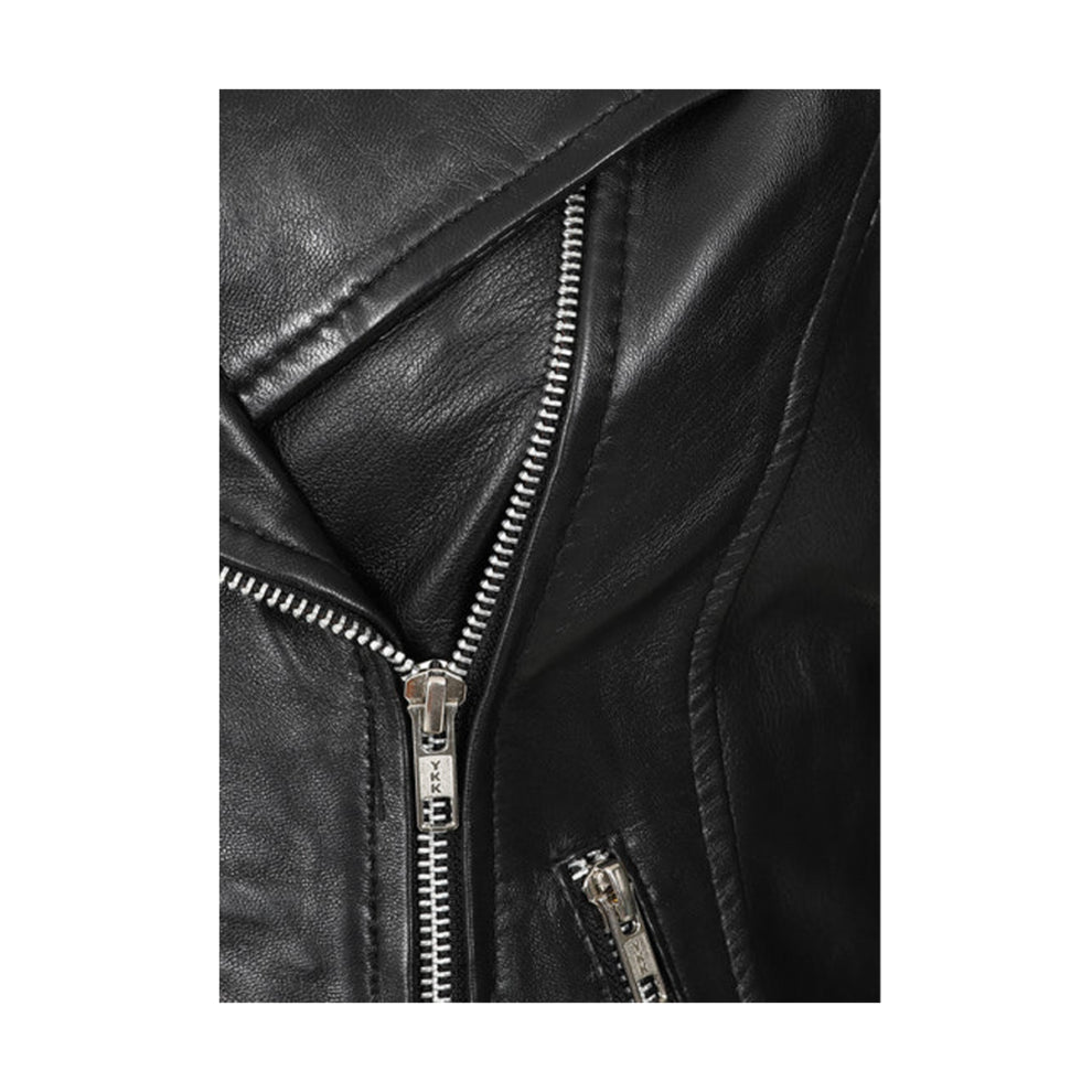 Black Biker Bold Lined Leather Jacket