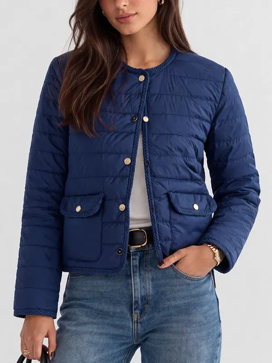 Womens Blue Quilted Straight Jacket 