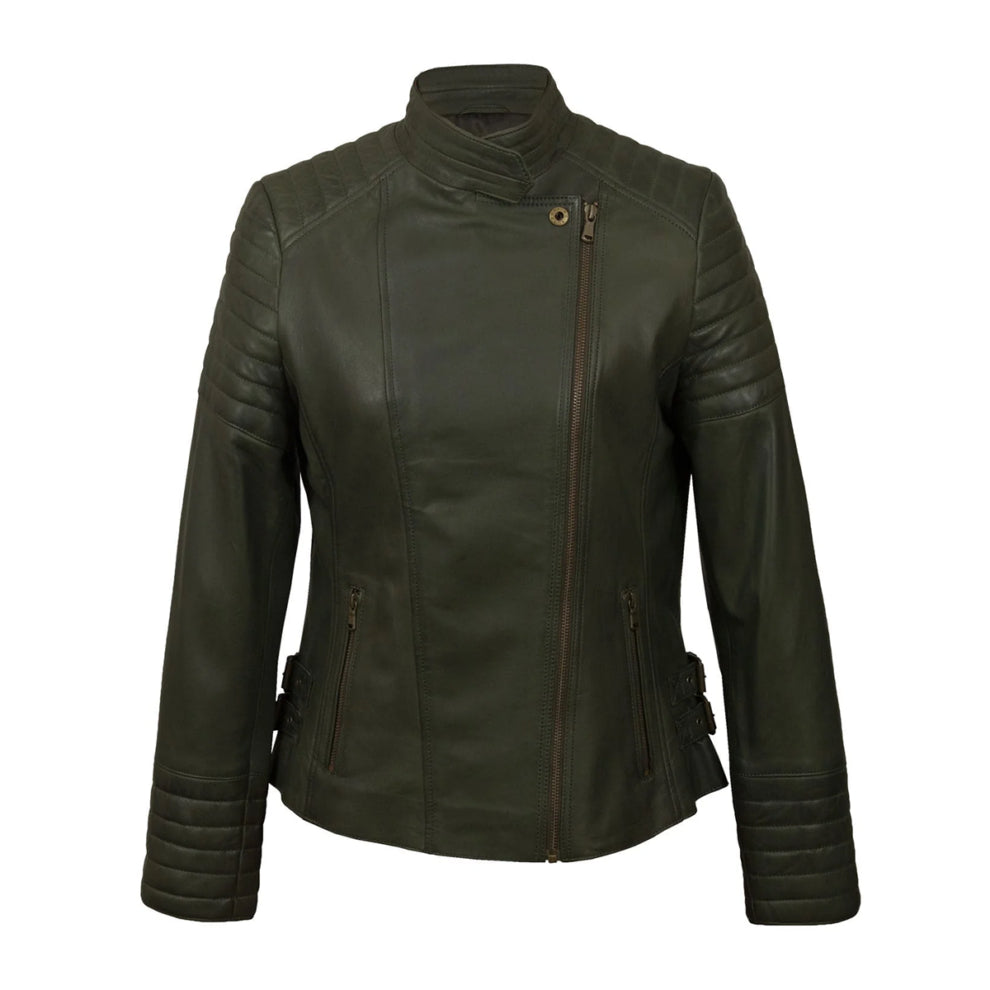 Green Notch Style Biker Leather Jacket