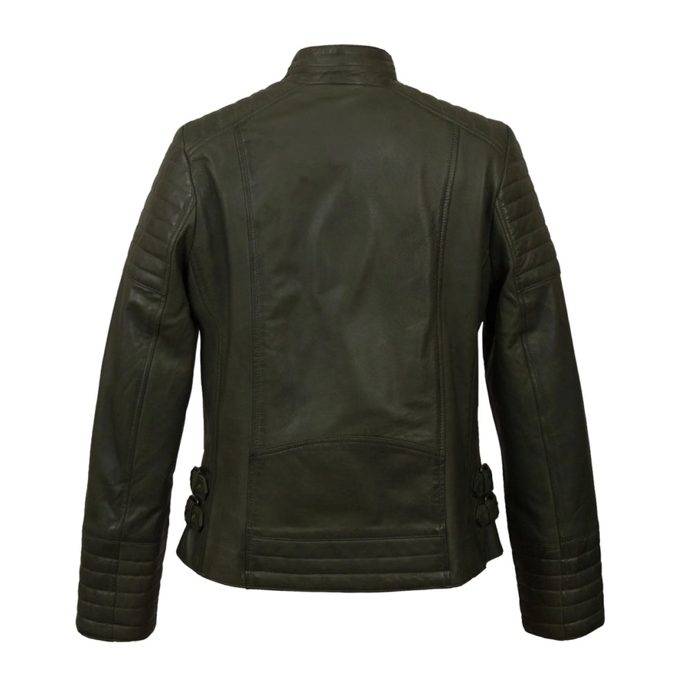 Green Notch Style Biker Leather Jacket