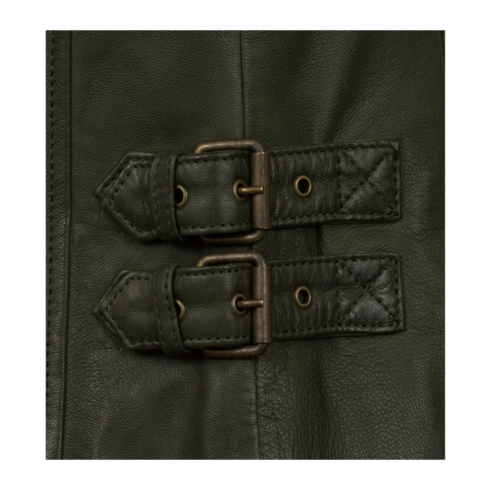 Green Notch Style Biker Leather Jacket