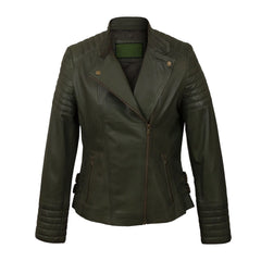 Green Notch Style Biker Leather Jacket