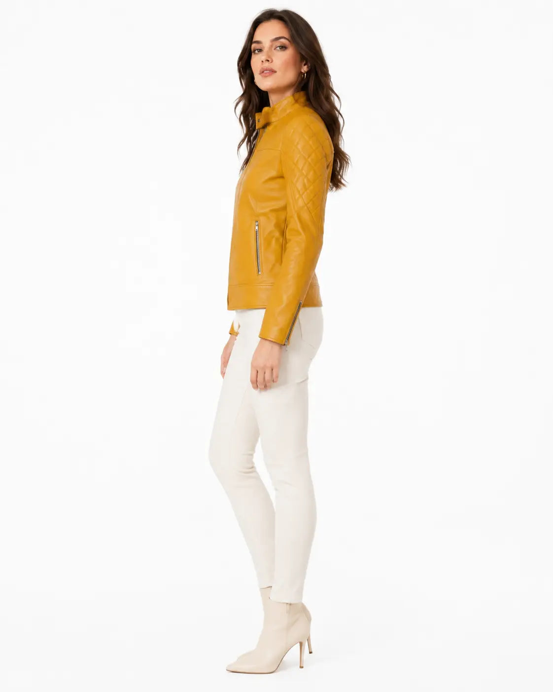 women's mustard yellow leather jacket