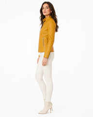 women's mustard yellow leather jacket