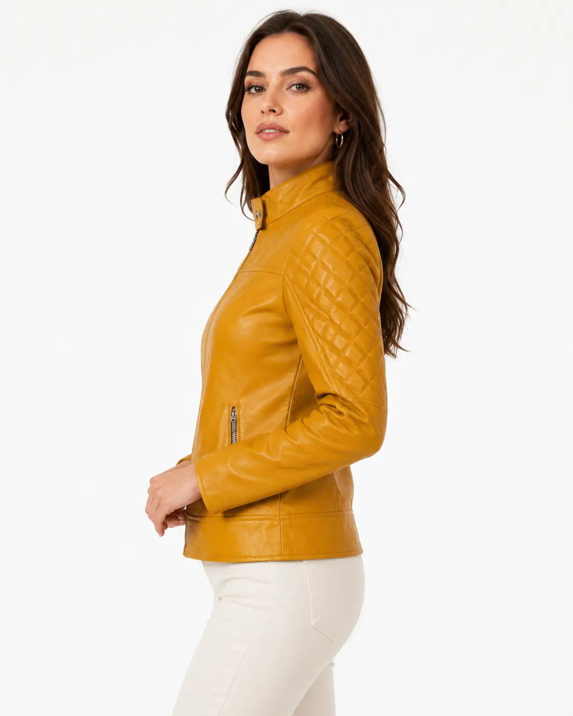 women's mustard yellow leather jacket