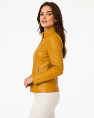 women's mustard yellow leather jacket