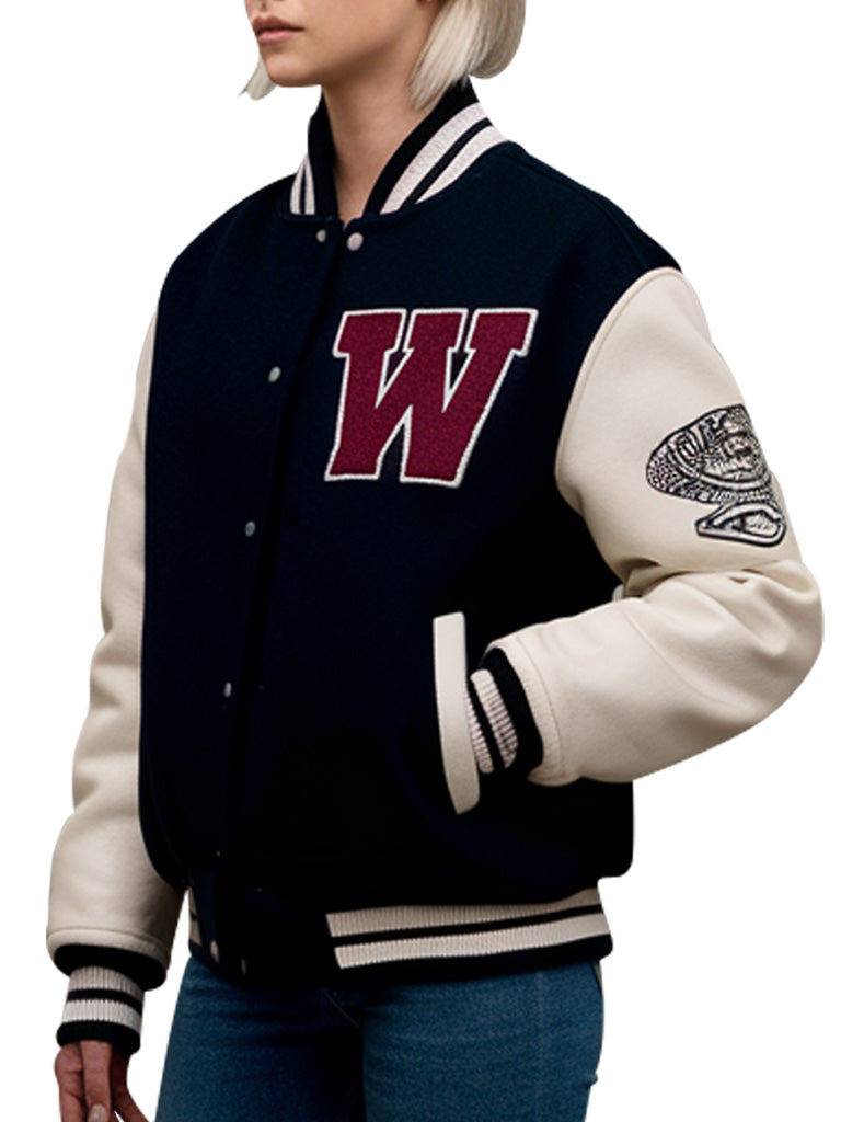 Wool and Leather Varsity Jacket Women