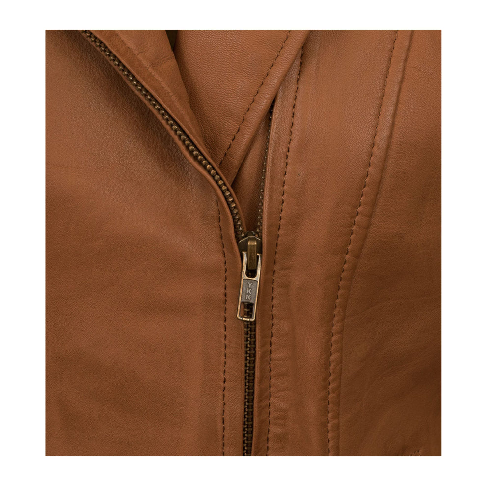 Tan Brown Notch Biker Leather Jacket