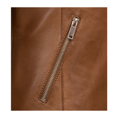 Tan Brown Collarless Biker Jacket