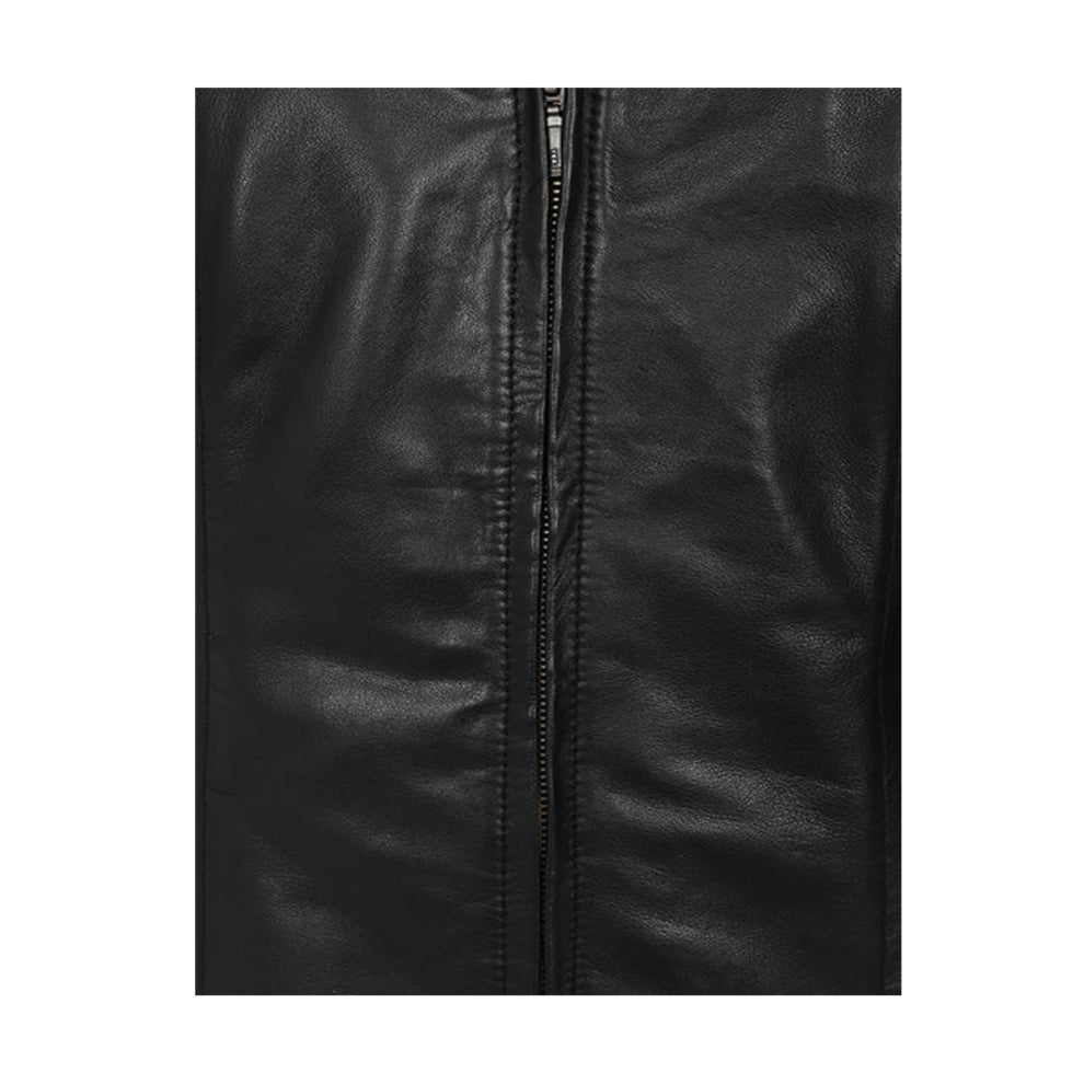 Short Round Collar Style Leather Jacket