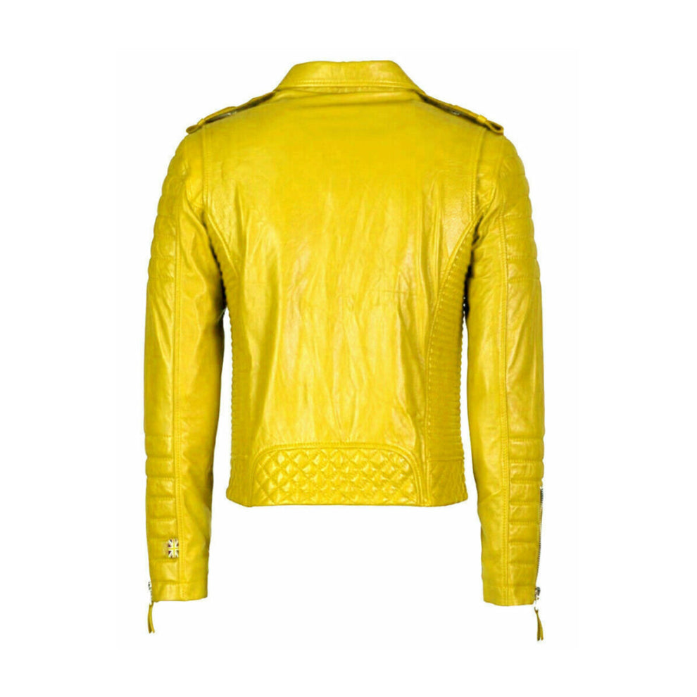 Cafe Racer Yellow Biker Leather Jacket