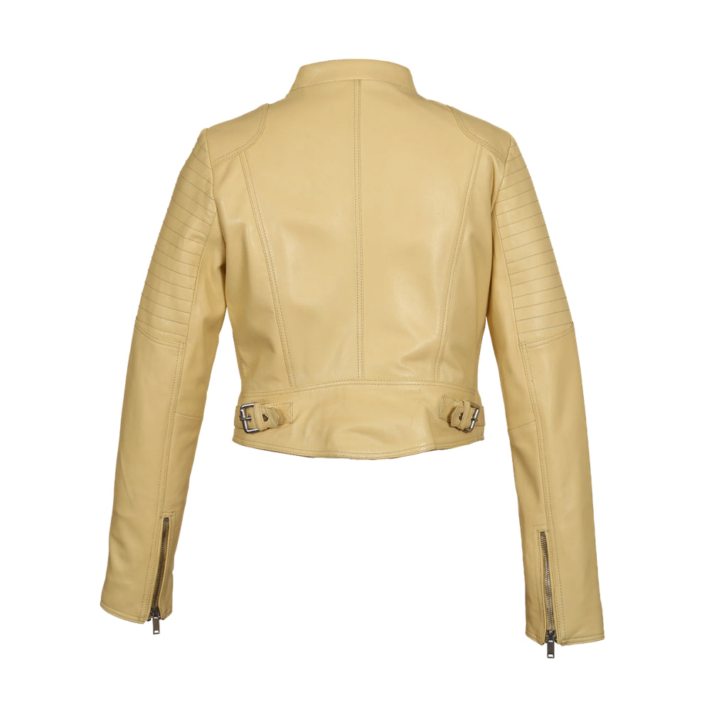 Yellow Biker Short Leather Jacket