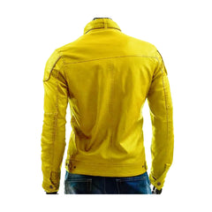 Yellow Biker Style Real Leather Jacket