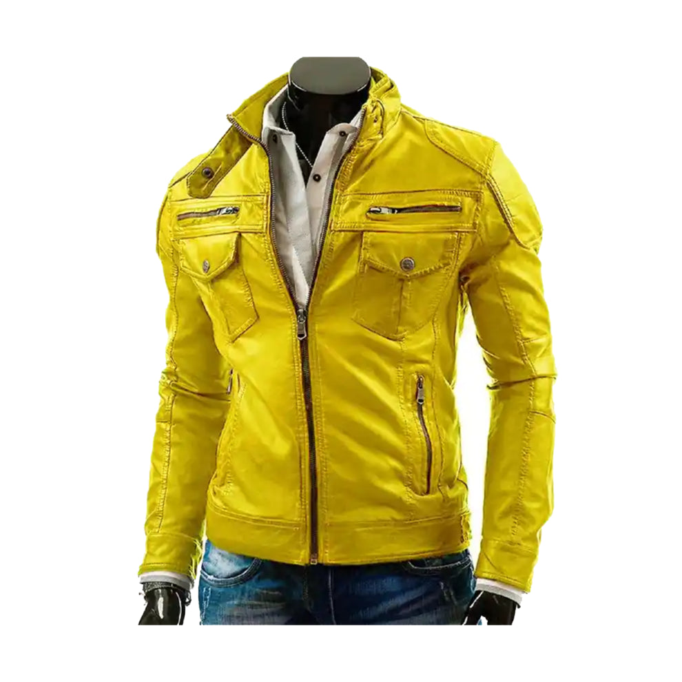 Yellow Biker Style Real Leather Jacket