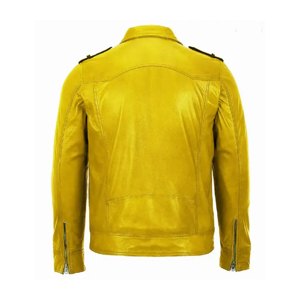 Yellow and Black Motorbike Leather Jacket For Men