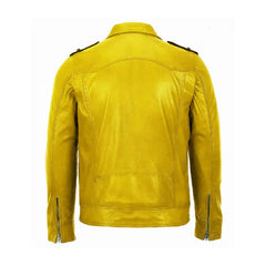 Yellow and Black Motorbike Leather Jacket For Men