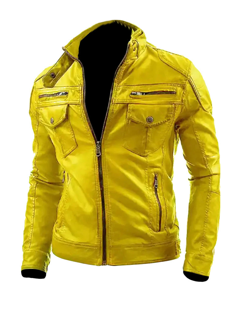 Yellow Biker Style Real Leather Jacket