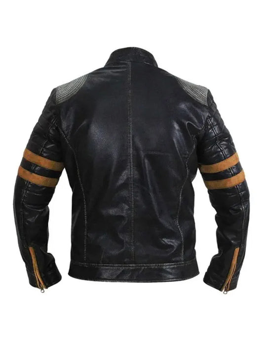 Yellow Stripe Vintage Biker Leather Jacket