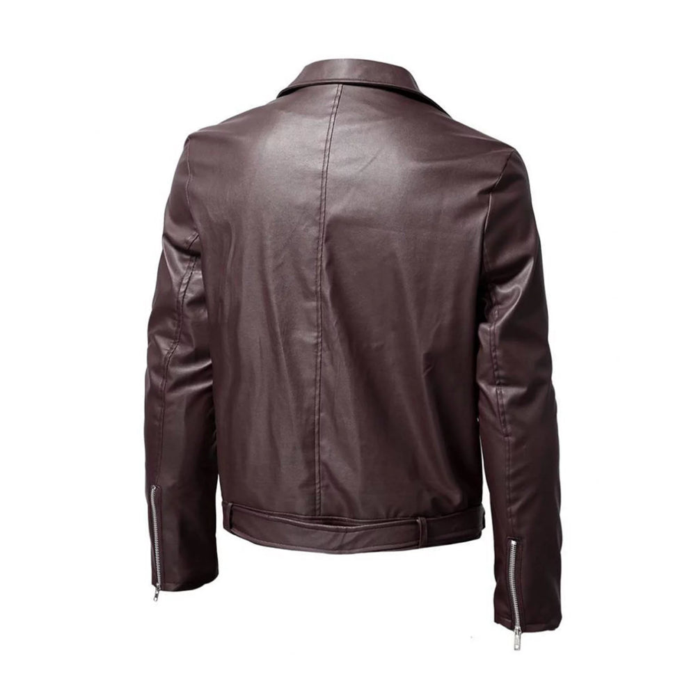 Elegant Brown Lapel Style Biker Leather Jacket