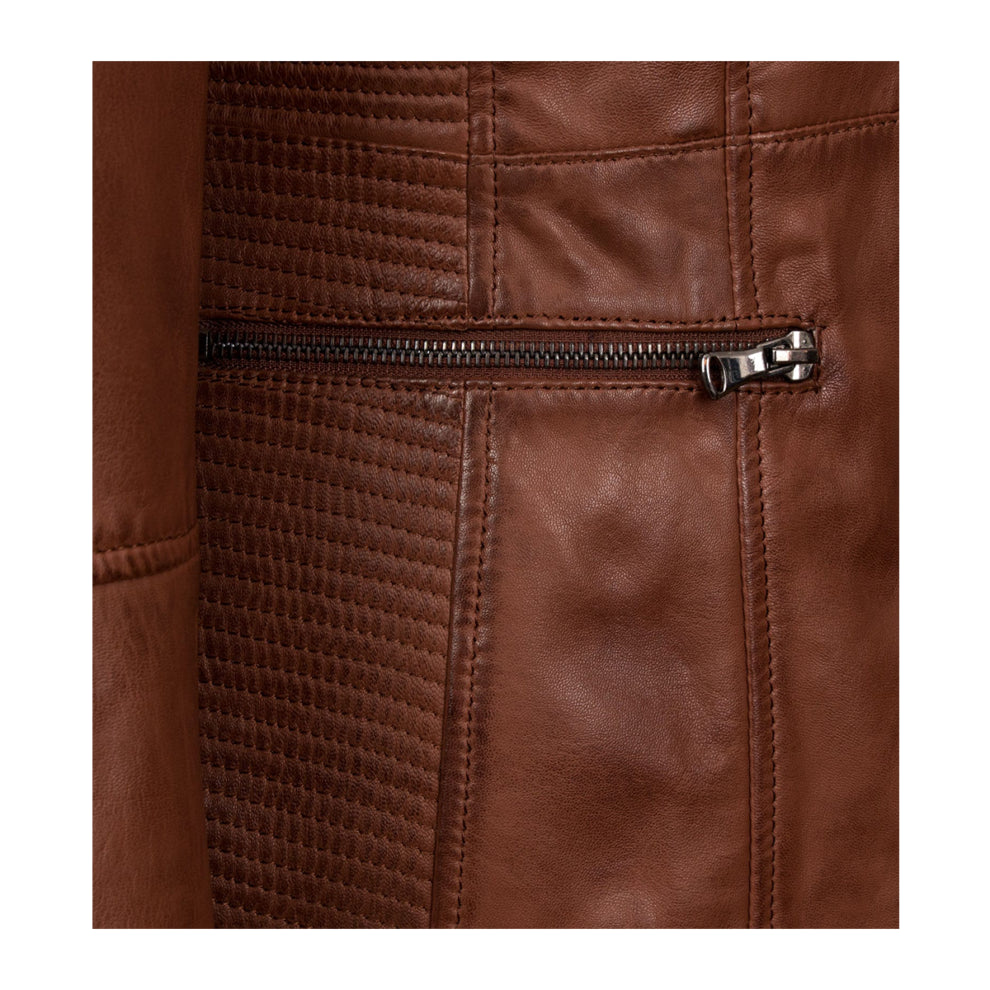 Collarless Brown Leather Jackets