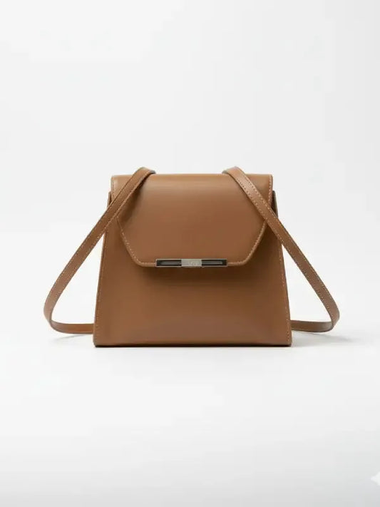 Women's Tan Leather Structured Shoulder Bag – Minimalist Crossbody Purse