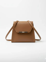 Women's Tan Leather Structured Shoulder Bag – Minimalist Crossbody Purse