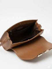 Women's Tan Leather Structured Shoulder Bag – Minimalist Crossbody Purse