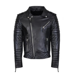 Black Biker Style Quilted Lambskin Leather Jacket