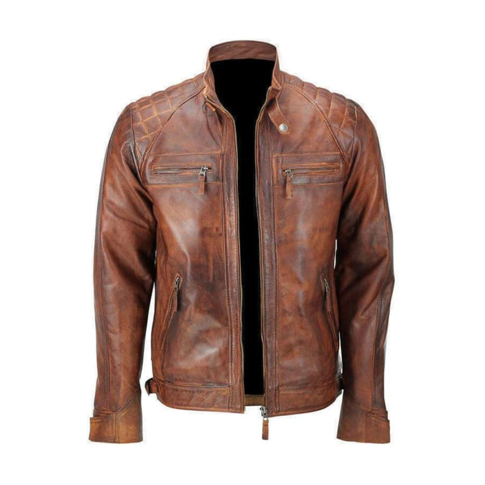 Cafe Racer Brown Retro Biker Genuine Leather Jacket