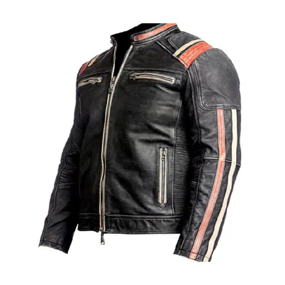 Retro Vintage Cafe Racer Distressed Black Real Leather Jacket