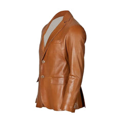 Tan Brown Lambskin Leather Blazer